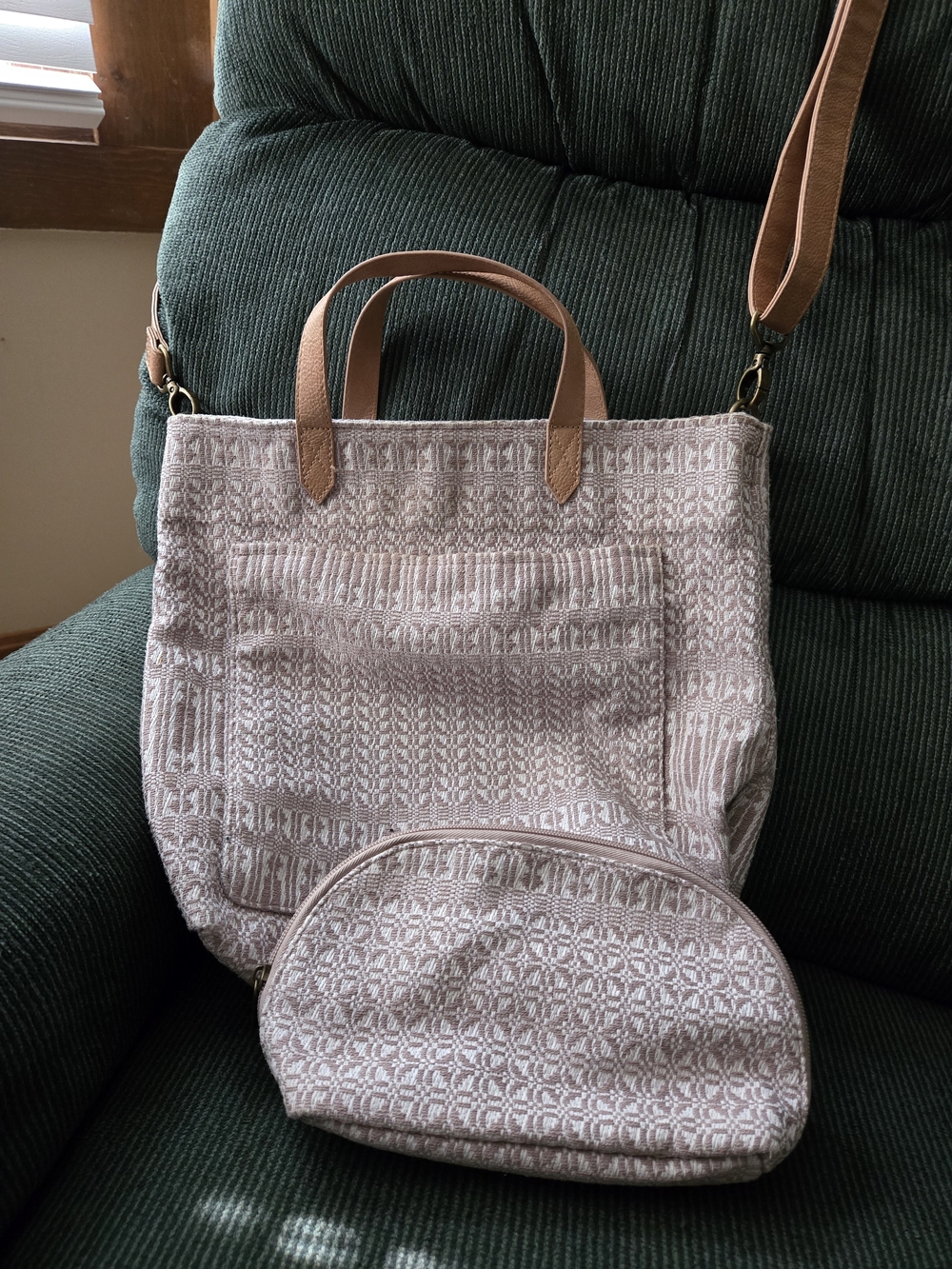 Women's Pink Patterned Tote Bag with Matching Pouch